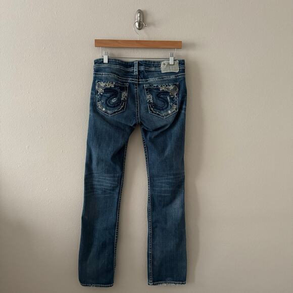 Silver Jeans Tuesday Low Baby Boot Distressed Lace Embroidered Pockets W29/L33 - Picture 3 of 13